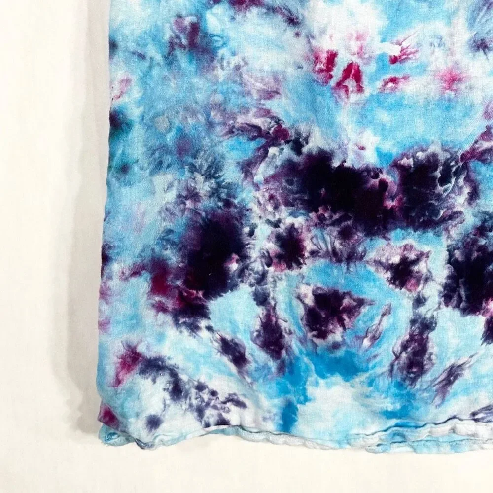 Viola Borghi Medium Top Victory Dance Tie Dye Handmade Blue Linen Lace 1611‎